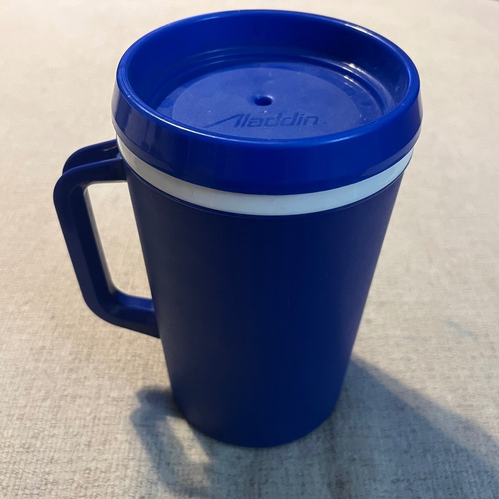 Vintage Aladdin Insulated Travel Mug Blue Thermal Coffee Cup 32 in. USA Lid